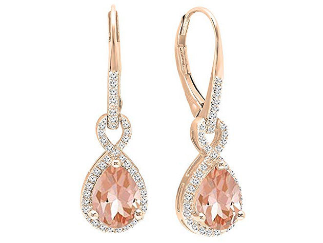 Simulated 2.60CTTW Morganite Rose Gold Pavé Infinity Dangling Earrings