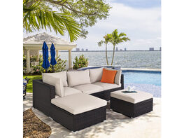Costway 5 Piece Patio Rattan Furniture Set Ottoman Table