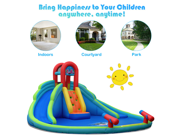 Costway Inflatable Bounce House Water Splash Pool Dual Slide Climbing Wall