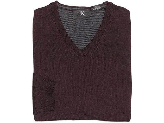 Calvin Klein Men's  Merino V-Neck Sweater Wine Size Extra Large
