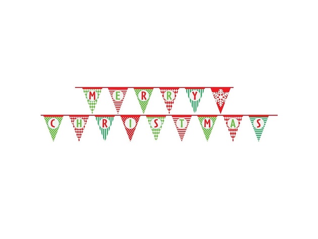 Unique 14 Feet Paper Patterned Merry Christmas Pennant Banner for $9