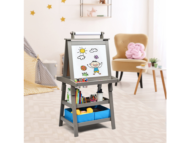 Flip-Over Double-Sided Kids Art Easel - Costway