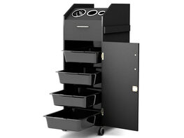 Costway Black Beauty Salon Spa Rolling Trolley 4 Storage Trays &Locking Door Equipment - Black