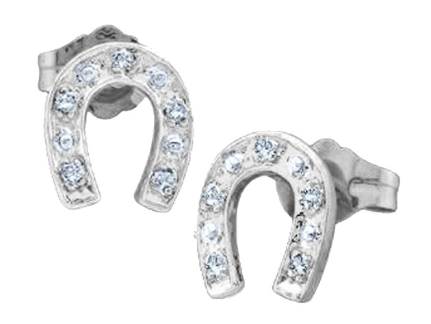 Diamond Horse Shoe Earrings 1/20 Carat (ctw) in 10K White Gold
