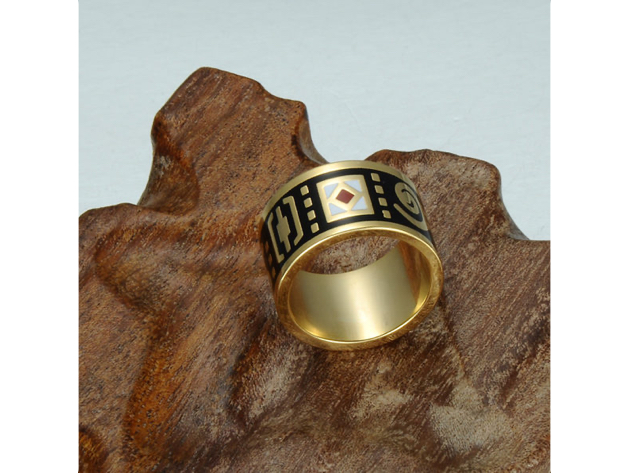 Homvare Women’s Gold Plated Handmade Enamel Ring Size 8 - Black