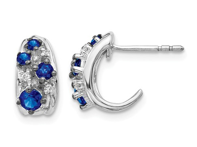 1/2 Carat (ctw) Natural Blue Sapphire Earrings in 14K White Gold with Accent Diamonds