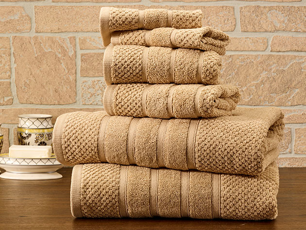 6-Piece Bibb Home 100% Egyptian Cotton Towel Set (Popcorn/Linen)