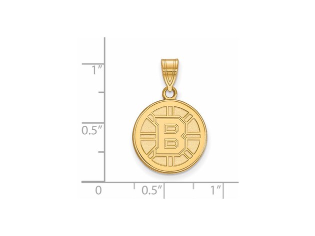 SS 14k Yellow Gold Plated NHL Boston Bruins Medium Disc Pendant