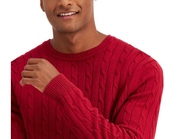 Club Room Men's Cable-Knit Sweater Maraschino Size Medium