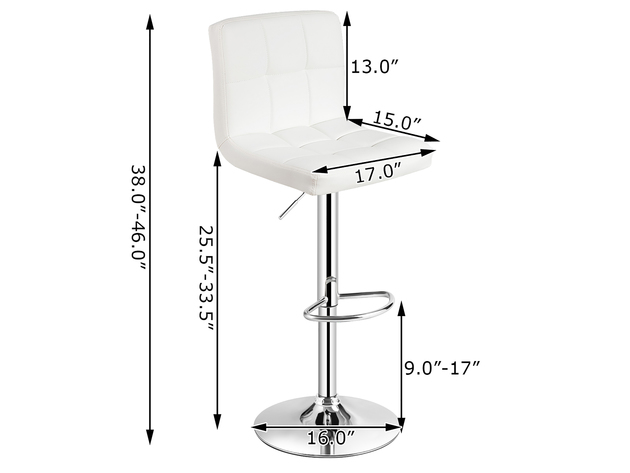 Costway Adjustable Armless Bar Stool Swivel Kitchen Counter Bar Chair PU Leather - White