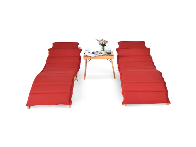 Costway 3PCS Wooden Folding Lounge Chair Set Cushion Pad Pool Deck 