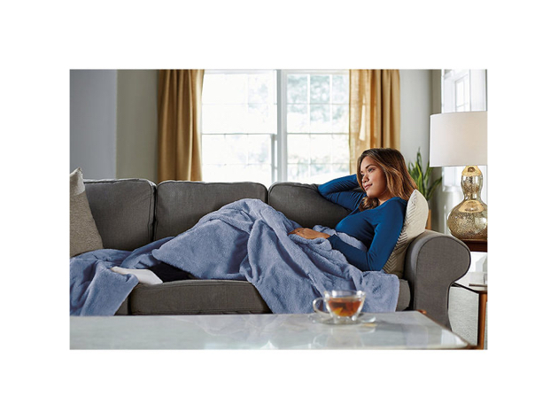 Sunbeam Microplush Electric Heated Warming Oversized Throw Blanket Dusty Blue - Dusty Blue