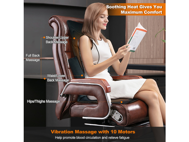 Costway Vibration Massage Seat Cushion Car 10 Vibration Motors Seat Back  Massager 