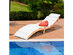 Costway 2 Piece Folding Wooden Outdoor Lounge Chair Chaise Red Cushion Pad Pool Deck 