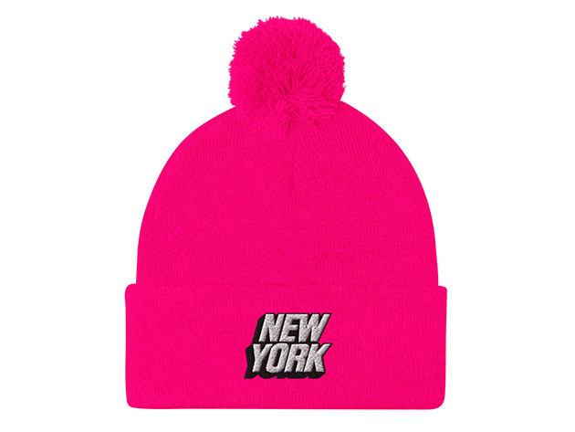 Pom Pom Knit Cap (Neon Pink)