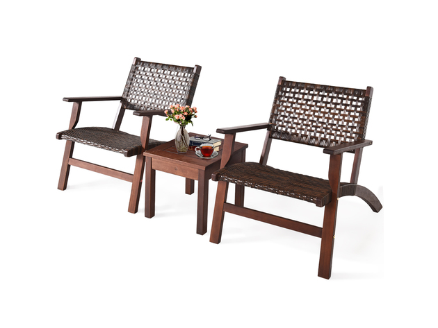 Costway 3 Piece Patio Rattan Furniture Set  Coffee Table - Brown