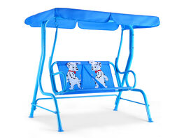 Costway Kids Patio Swing Chair Children Porch Bench Canopy 2 Person Yard Furniture - Blue