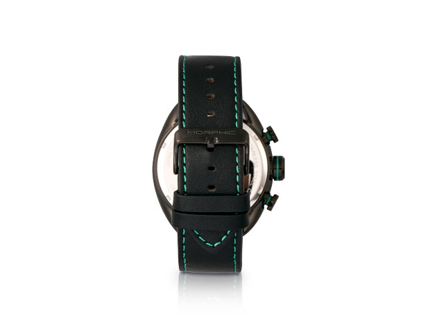 Morphic M64 Series Chronograph Leather-Band Watch (Black/Black)