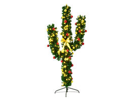 Costway 6Ft Pre-Lit Cactus Christmas Tree LED Lights Ball Ornaments - Green
