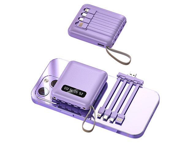 4-in-1 Compact 6,000mAh Travel Power Bank (Purple)