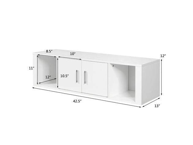 Costway Wall Mounted Floating Media Storage Cabinet Hanging Desk Hutch W/Door - White