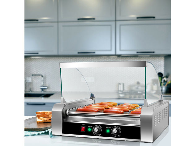 Costway Commercial 30 Hot Dog 11 Roller Grill Cooker Machine W/ cover CE 