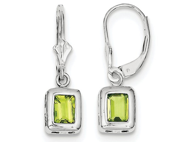 2.00 Carat (ctw) Natural Emerald Cut Peridot Dangle Leverback Earrings in Sterling Silver
