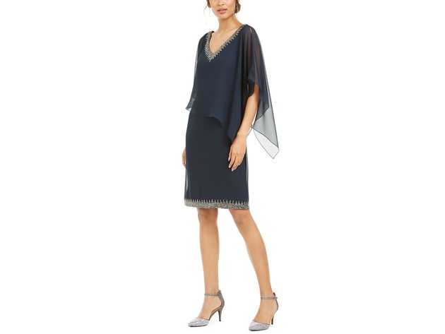 J Kara Women's Embellished Overlay Sheath Dress Blue Size 14 | StackSocial
