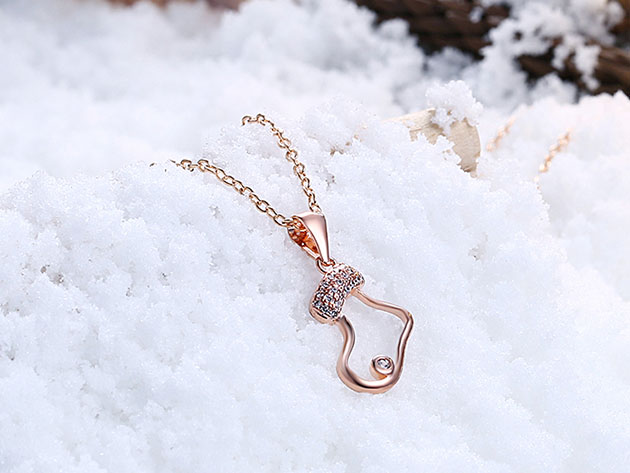 Stocking Stuffers Necklace Paved with White Swarovski Elements (Rose Gold)