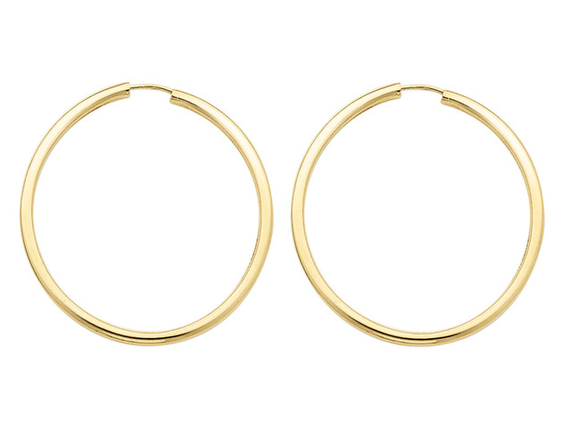 14K Yellow Gold Medium Hoop Earrings 1 1/2 Inch (2.00 mm)