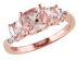 Morganite Three Stone Ring 1.40 Carat (ctw) with Diamonds in Rose Sterling Silver - 10