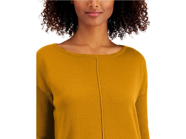 Style & Co Women's Petite Seam-Front Tunic Sweater Brown Size Petite