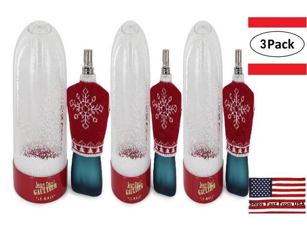 3 Pack JEAN PAUL GAULTIER by Jean Paul Gaultier Eau De Toilette Spray (Snow Globe Collector 2018 Edition) 4.2 oz for Men
