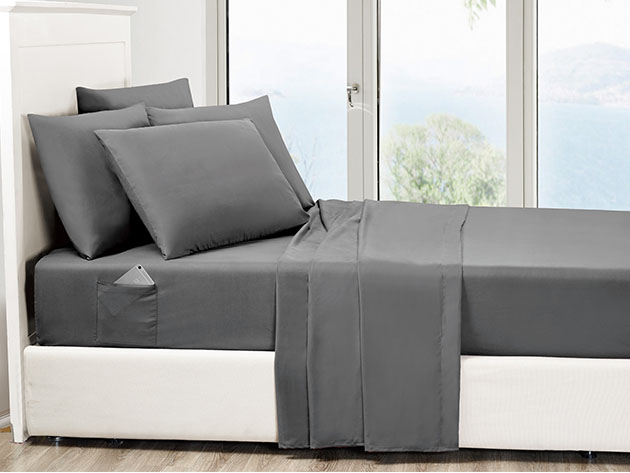 6-Piece Gray Ultra-Soft Bed Sheet Set With Side Pockets