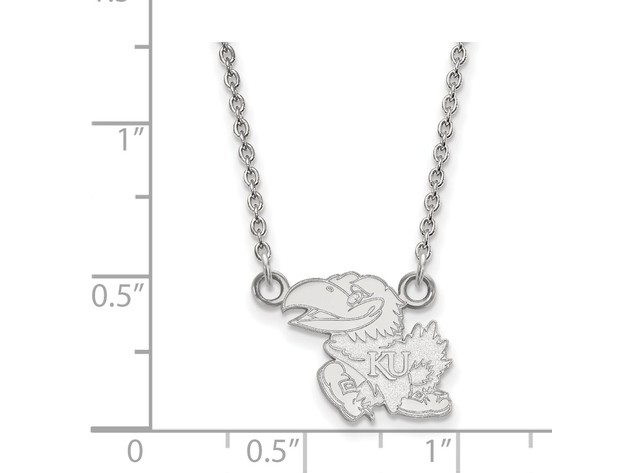 Sterling Silver U of Kansas Small Jayhawk Body Necklace